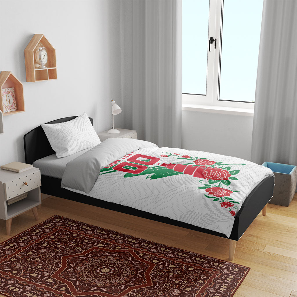 Personalized Iraq Football Bedding Set Hawk Mascot Soccer - Samarra Tower And Red Roses