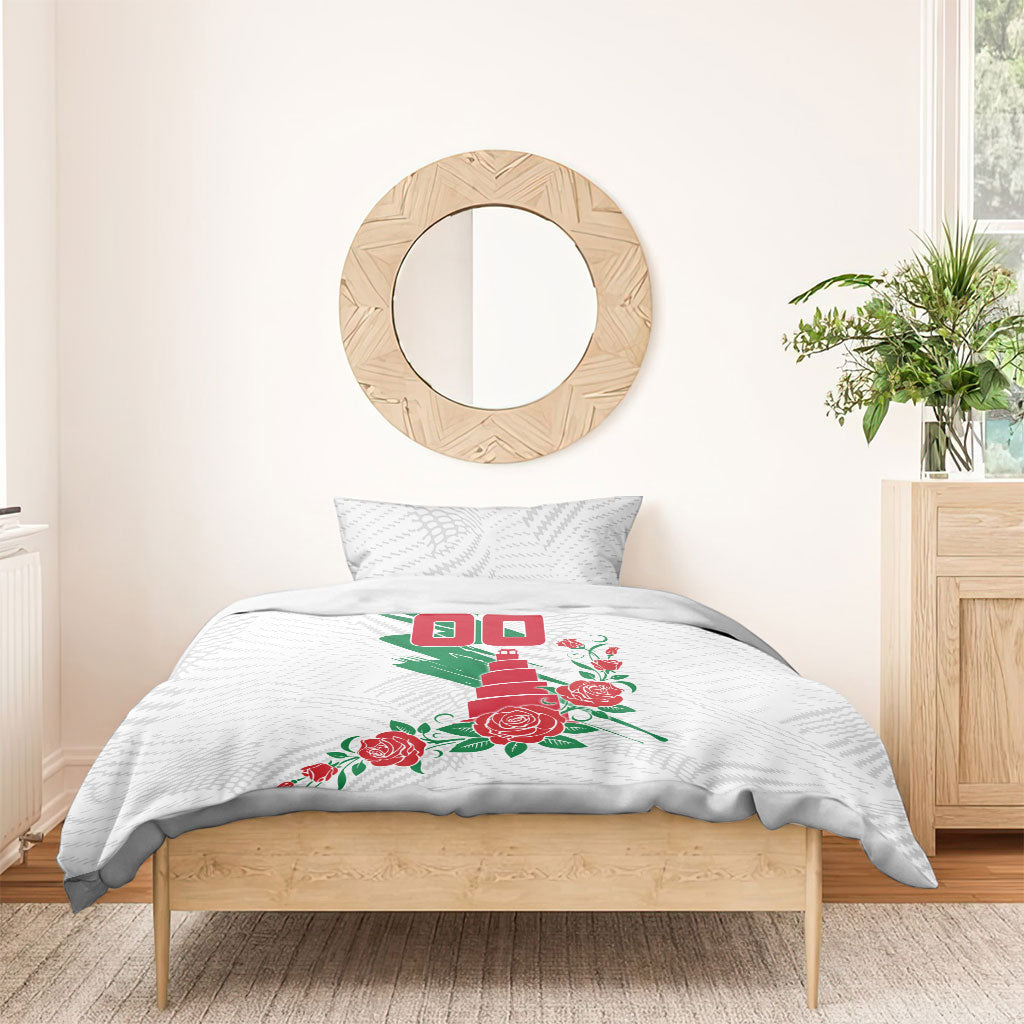 Personalized Iraq Football Bedding Set Hawk Mascot Soccer - Samarra Tower And Red Roses