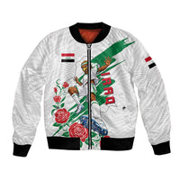 Personalized Iraq Football Bomber Jacket Hawk Mascot Soccer - Samarra Tower And Red Roses