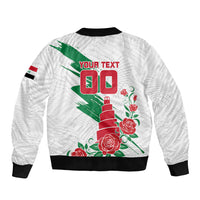 Personalized Iraq Football Bomber Jacket Hawk Mascot Soccer - Samarra Tower And Red Roses