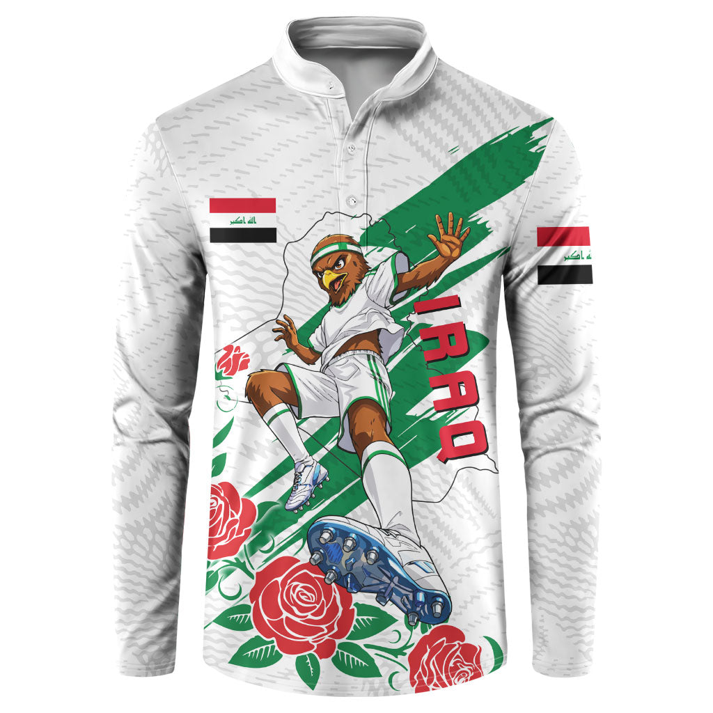 Personalized Iraq Football Button Sweatshirt Hawk Mascot Soccer - Samarra Tower And Red Roses
