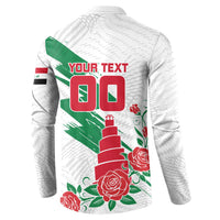 Personalized Iraq Football Button Sweatshirt Hawk Mascot Soccer - Samarra Tower And Red Roses