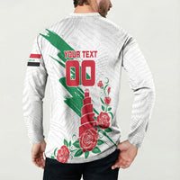 Personalized Iraq Football Button Sweatshirt Hawk Mascot Soccer - Samarra Tower And Red Roses