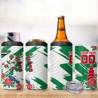 Personalized Iraq Football 4 in 1 Can Cooler Tumbler Hawk Mascot Soccer - Samarra Tower And Red Roses