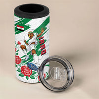 Personalized Iraq Football 4 in 1 Can Cooler Tumbler Hawk Mascot Soccer - Samarra Tower And Red Roses