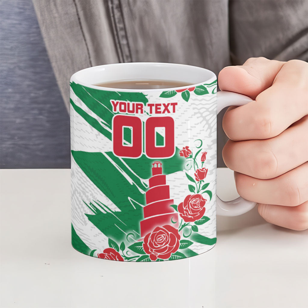 Personalized Iraq Football Ceramic Mug Hawk Mascot Soccer - Samarra Tower And Red Roses
