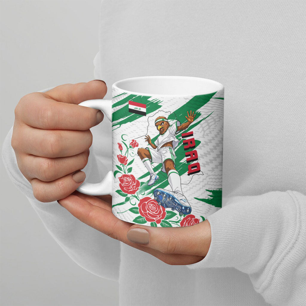 Personalized Iraq Football Ceramic Mug Hawk Mascot Soccer - Samarra Tower And Red Roses