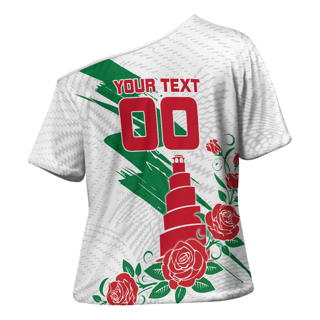 Personalized Iraq Football Cross Shoulder Shirt Hawk Mascot Soccer - Samarra Tower And Red Roses