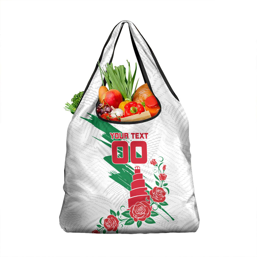 Personalized Iraq Football Grocery Bag Hawk Mascot Soccer - Samarra Tower And Red Roses