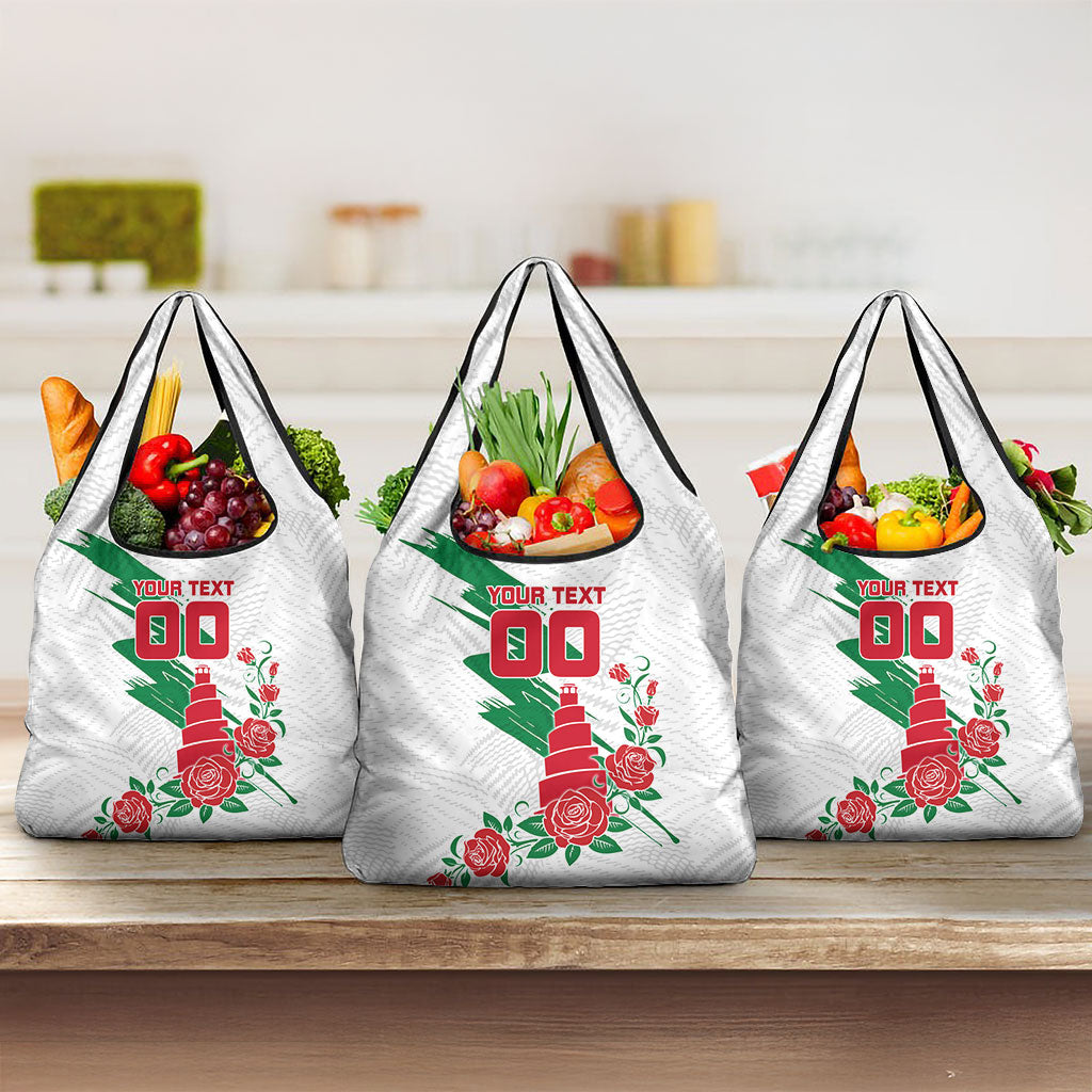 Personalized Iraq Football Grocery Bag Hawk Mascot Soccer - Samarra Tower And Red Roses