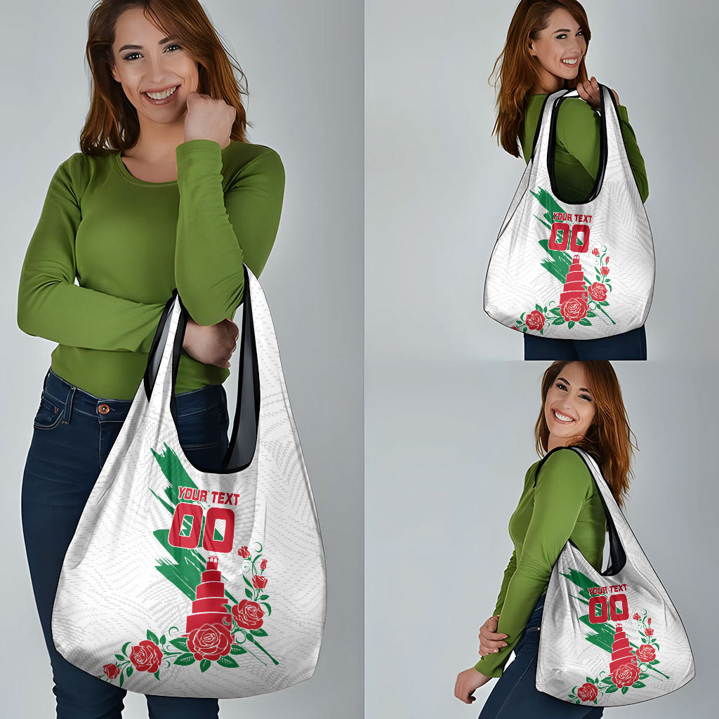 Personalized Iraq Football Grocery Bag Hawk Mascot Soccer - Samarra Tower And Red Roses