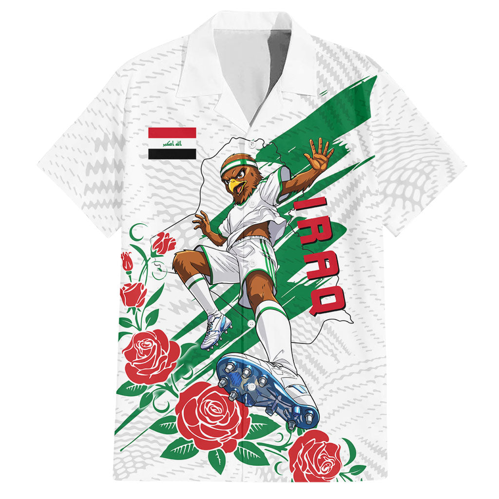Personalized Iraq Football Hawaiian Shirt Hawk Mascot Soccer - Samarra Tower And Red Roses