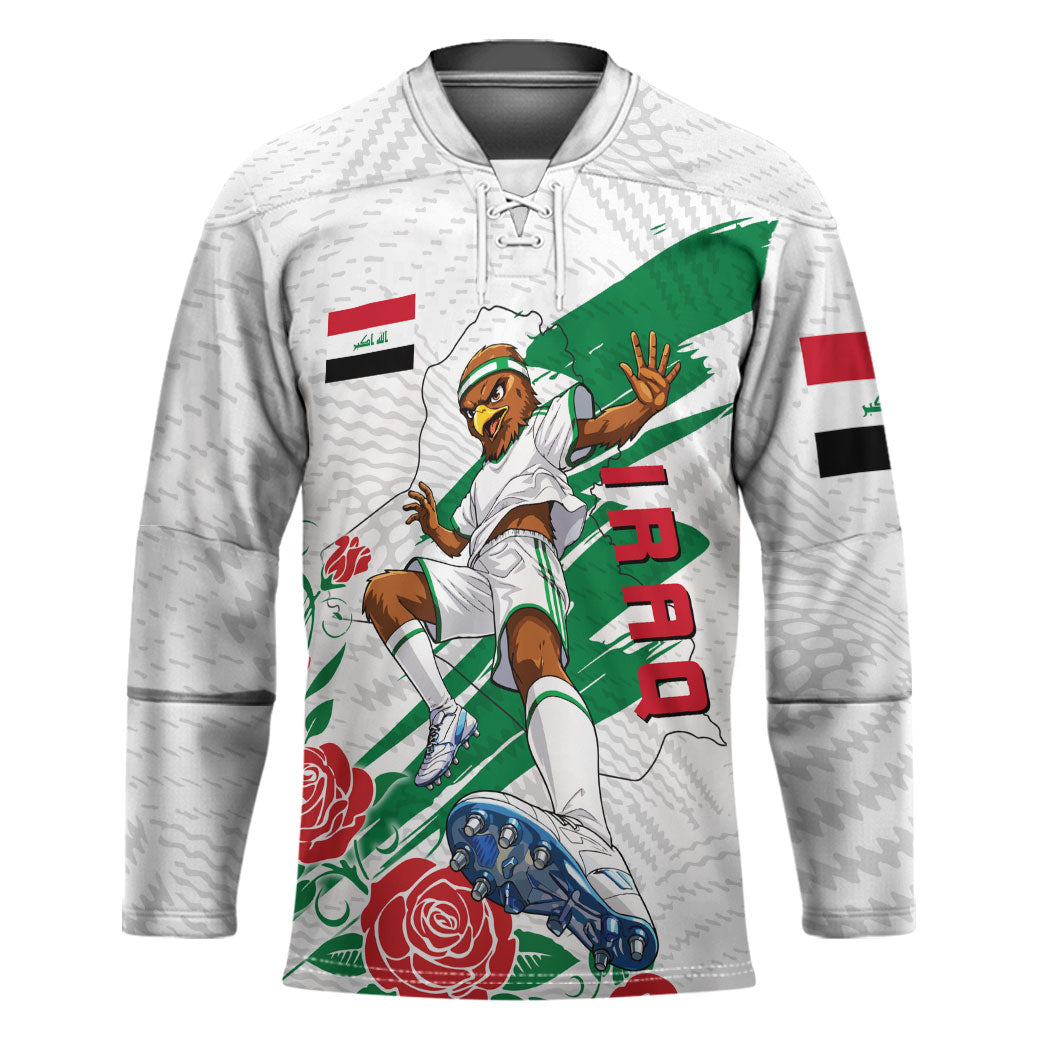 Personalized Iraq Football Hockey Jersey Hawk Mascot Soccer - Samarra Tower And Red Roses