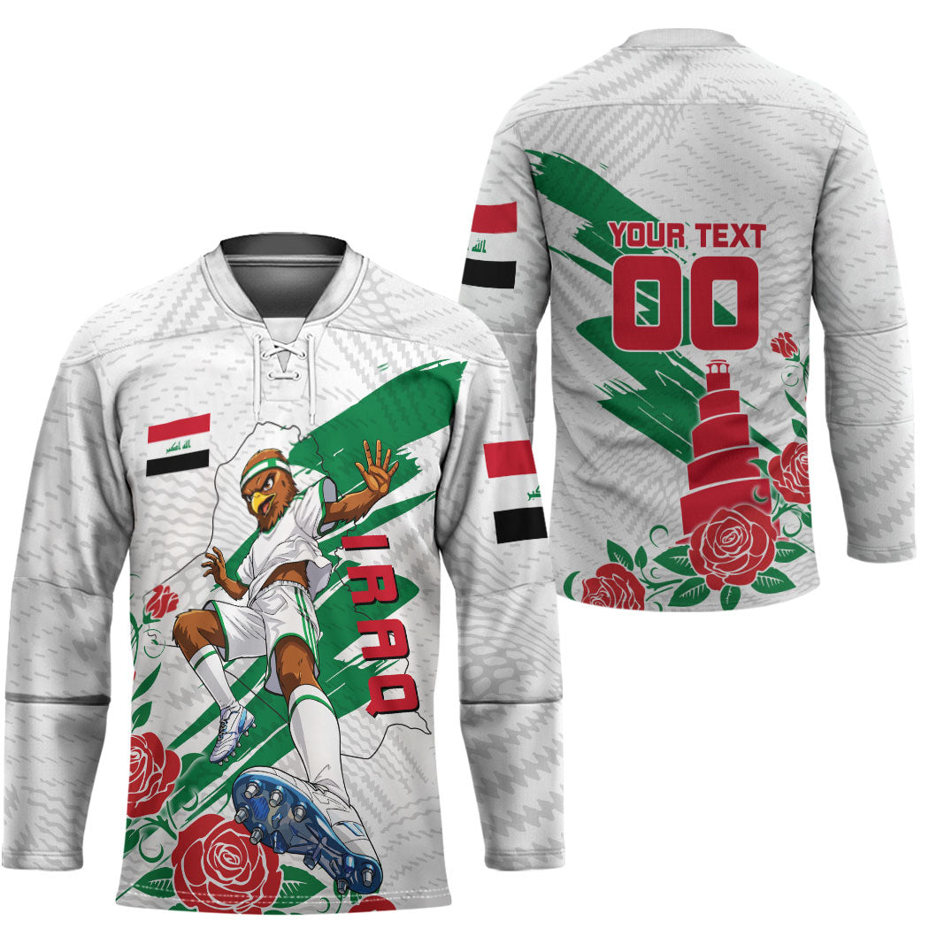 Personalized Iraq Football Hockey Jersey Hawk Mascot Soccer - Samarra Tower And Red Roses