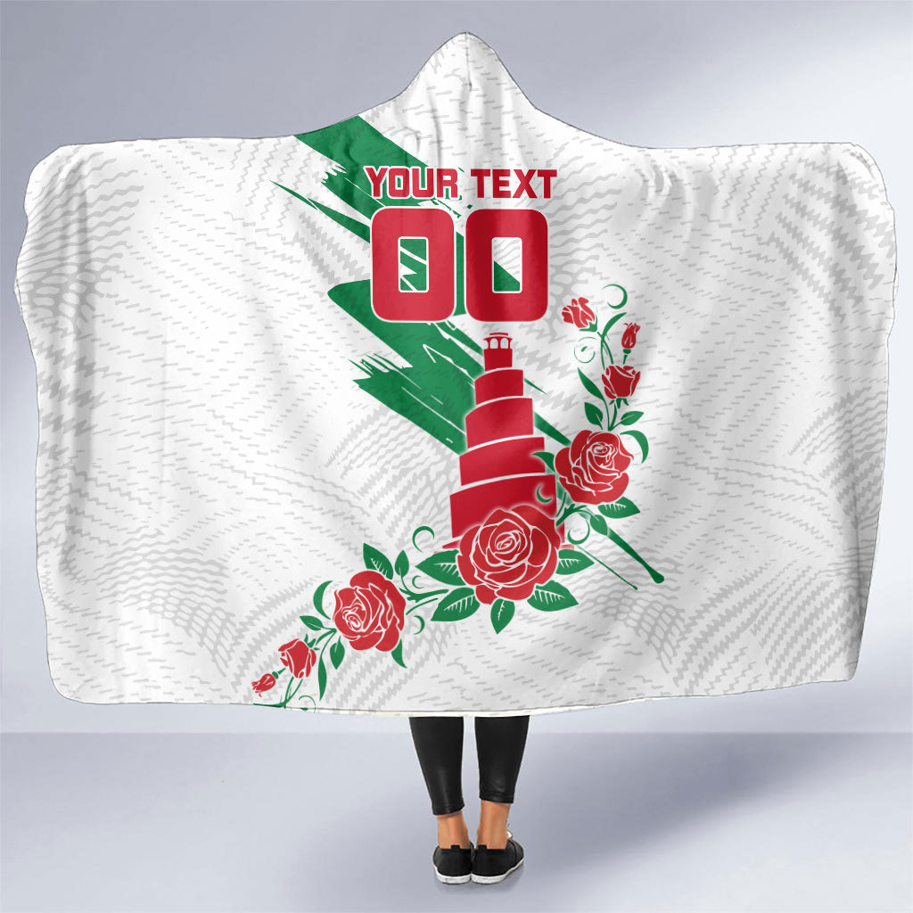 Personalized Iraq Football Hooded Blanket Hawk Mascot Soccer - Samarra Tower And Red Roses