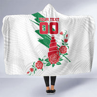 Personalized Iraq Football Hooded Blanket Hawk Mascot Soccer - Samarra Tower And Red Roses