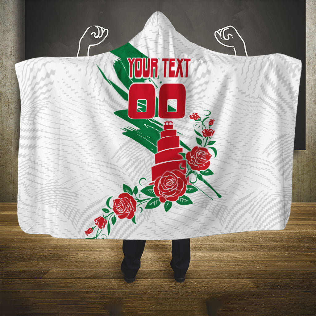 Personalized Iraq Football Hooded Blanket Hawk Mascot Soccer - Samarra Tower And Red Roses