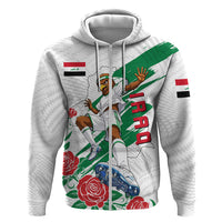 Personalized Iraq Football Hoodie Hawk Mascot Soccer - Samarra Tower And Red Roses
