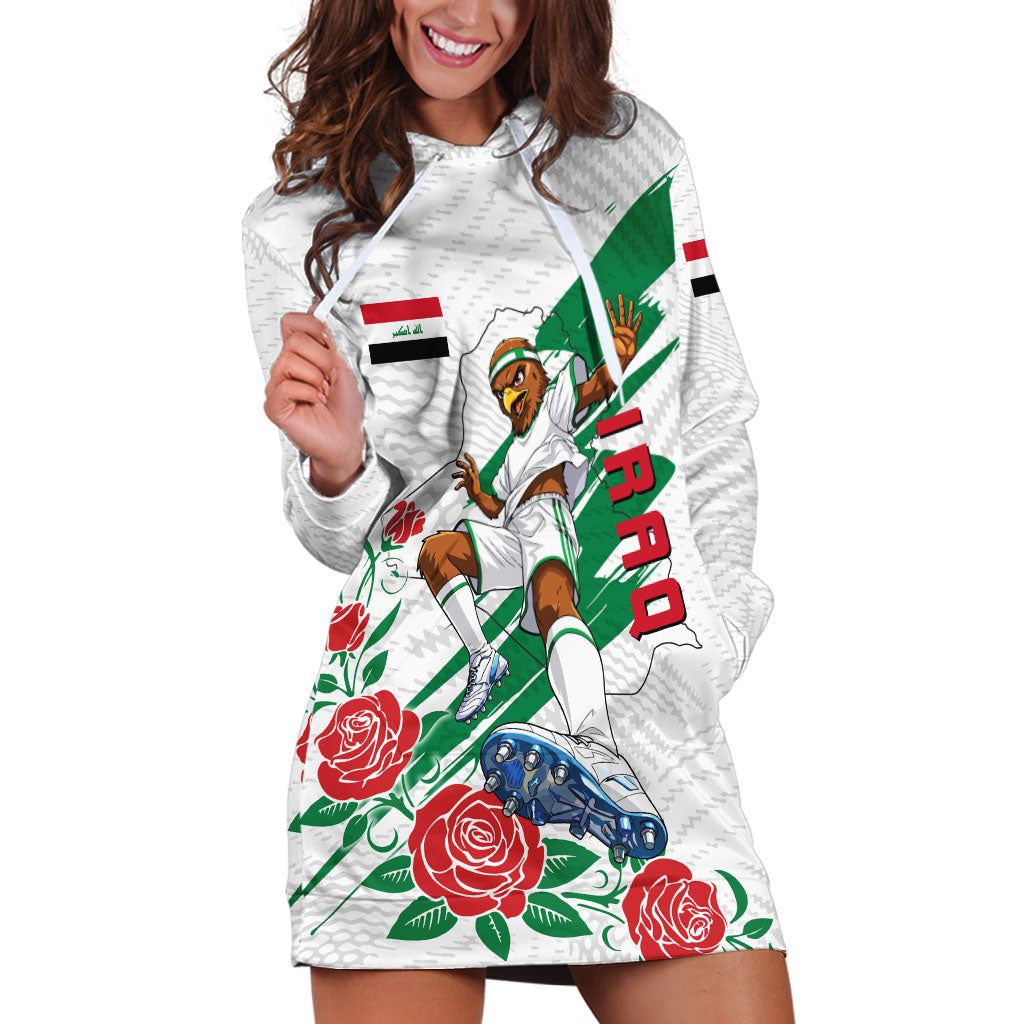 Personalized Iraq Football Hoodie Dress Hawk Mascot Soccer - Samarra Tower And Red Roses