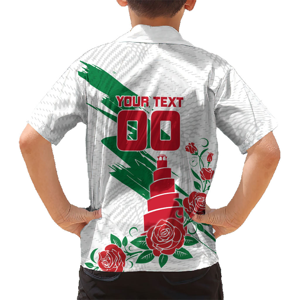 Personalized Iraq Football Kid Hawaiian Shirt Hawk Mascot Soccer - Samarra Tower And Red Roses