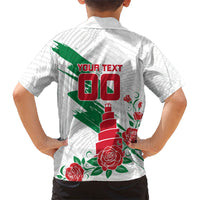 Personalized Iraq Football Kid Hawaiian Shirt Hawk Mascot Soccer - Samarra Tower And Red Roses