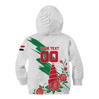 Personalized Iraq Football Kid Hoodie Hawk Mascot Soccer - Samarra Tower And Red Roses