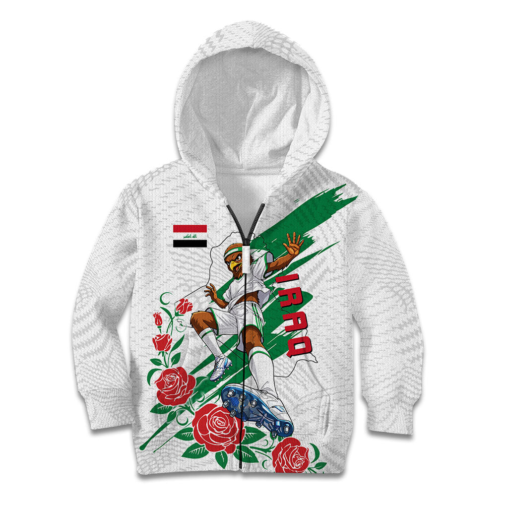 Personalized Iraq Football Kid Hoodie Hawk Mascot Soccer - Samarra Tower And Red Roses