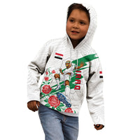 Personalized Iraq Football Kid Hoodie Hawk Mascot Soccer - Samarra Tower And Red Roses