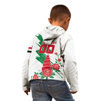 Personalized Iraq Football Kid Hoodie Hawk Mascot Soccer - Samarra Tower And Red Roses