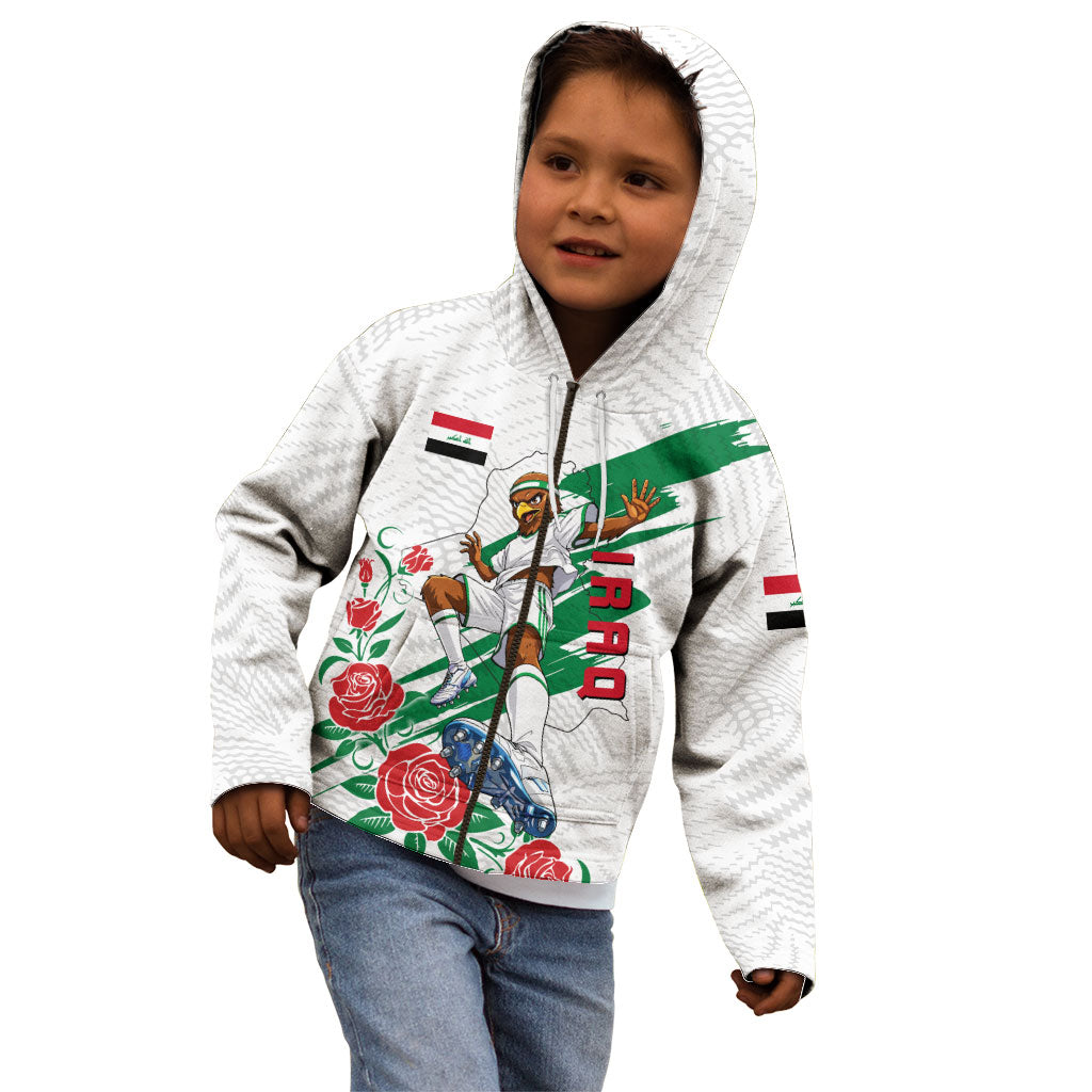 Personalized Iraq Football Kid Hoodie Hawk Mascot Soccer - Samarra Tower And Red Roses