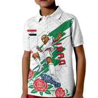 Personalized Iraq Football Kid Polo Shirt Hawk Mascot Soccer - Samarra Tower And Red Roses