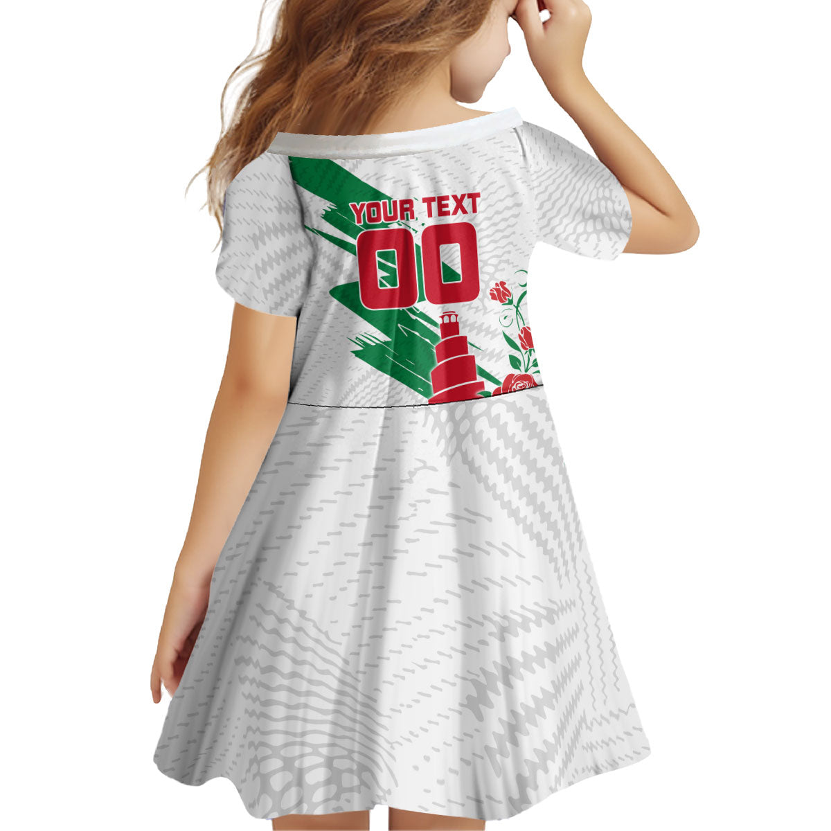 Personalized Iraq Football Kid Short Sleeve Dress Hawk Mascot Soccer - Samarra Tower And Red Roses