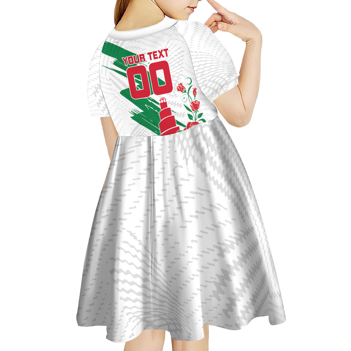 Personalized Iraq Football Kid Short Sleeve Dress Hawk Mascot Soccer - Samarra Tower And Red Roses