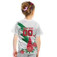 Personalized Iraq Football Kid T Shirt Hawk Mascot Soccer - Samarra Tower And Red Roses