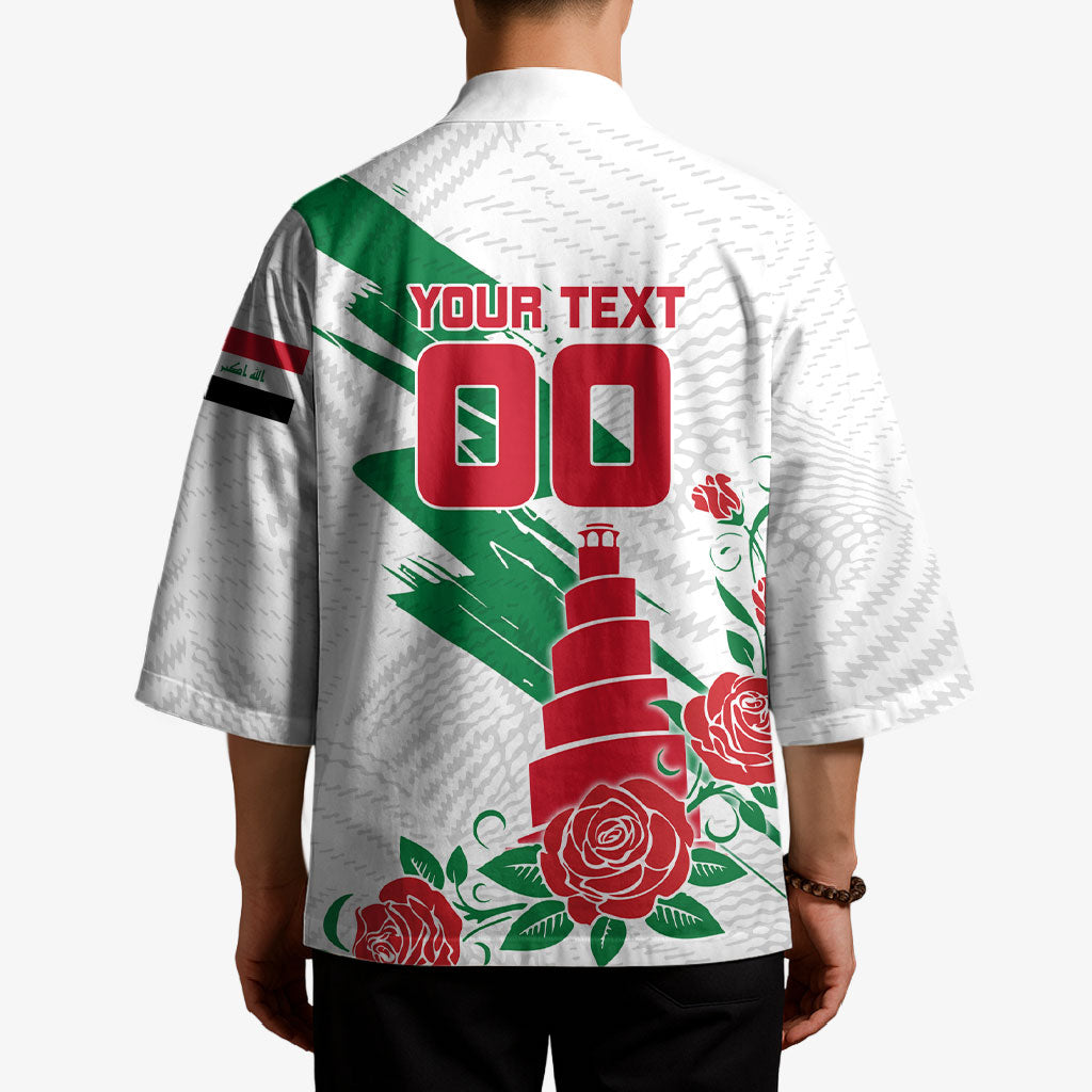 Personalized Iraq Football Kimono Hawk Mascot Soccer - Samarra Tower And Red Roses