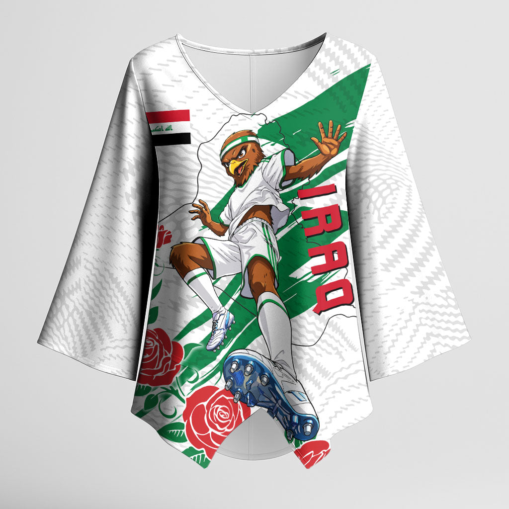 Personalized Iraq Football Kimono Sleeve Blouse Hawk Mascot Soccer - Samarra Tower And Red Roses