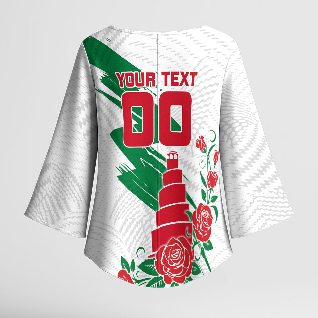 Personalized Iraq Football Kimono Sleeve Blouse Hawk Mascot Soccer - Samarra Tower And Red Roses