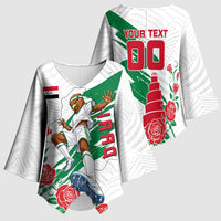 Personalized Iraq Football Kimono Sleeve Blouse Hawk Mascot Soccer - Samarra Tower And Red Roses