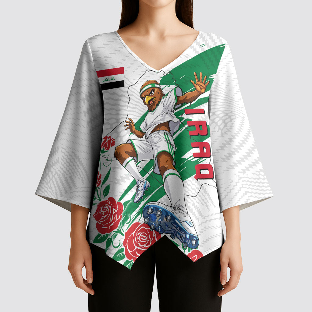Personalized Iraq Football Kimono Sleeve Blouse Hawk Mascot Soccer - Samarra Tower And Red Roses