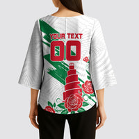 Personalized Iraq Football Kimono Sleeve Blouse Hawk Mascot Soccer - Samarra Tower And Red Roses