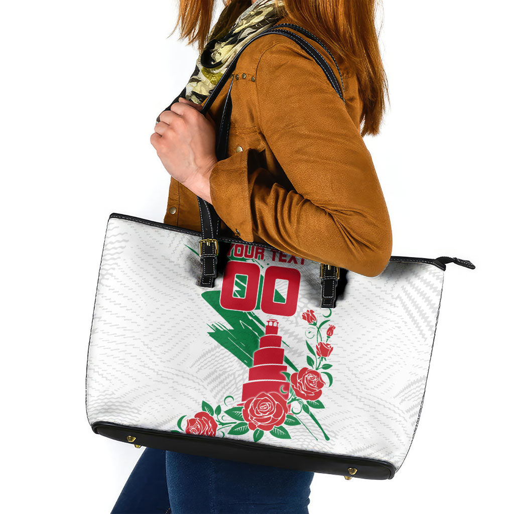 Personalized Iraq Football Leather Tote Bag Hawk Mascot Soccer - Samarra Tower And Red Roses