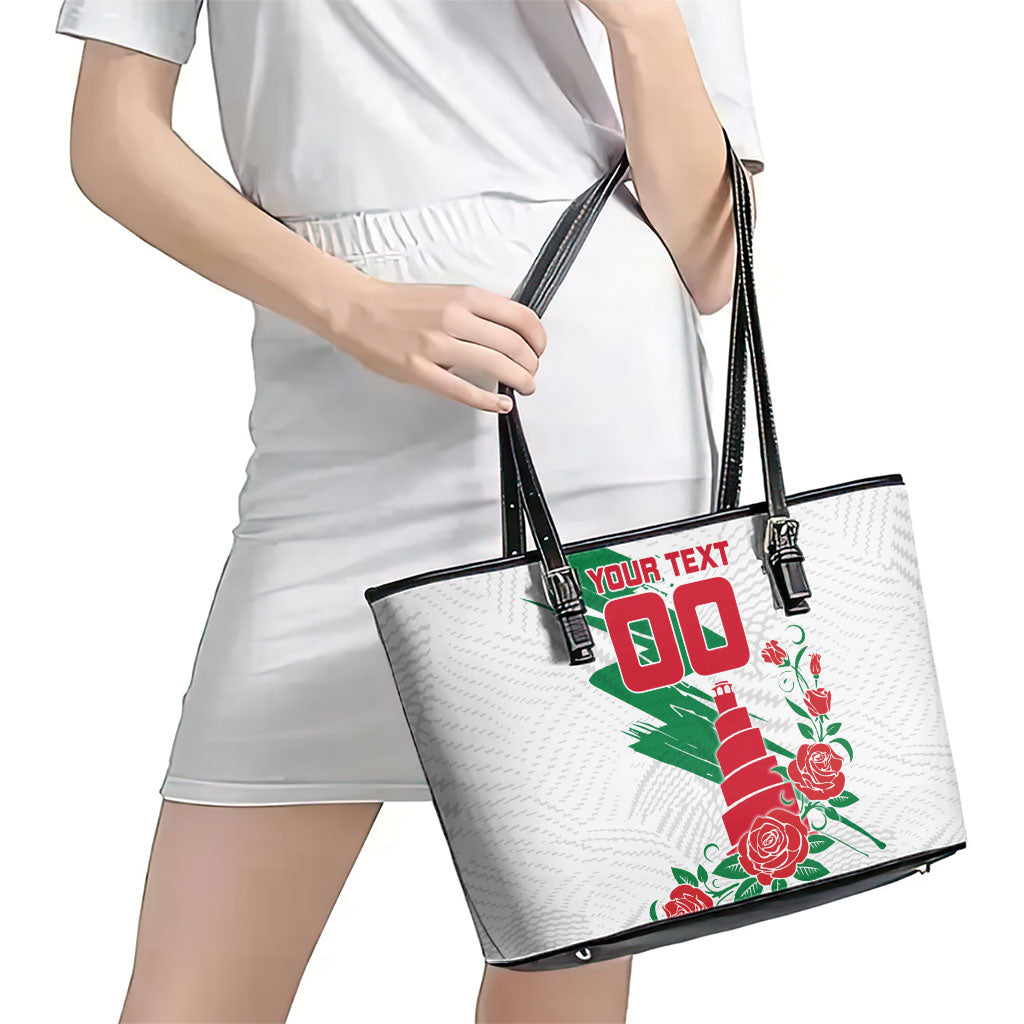 Personalized Iraq Football Leather Tote Bag Hawk Mascot Soccer - Samarra Tower And Red Roses