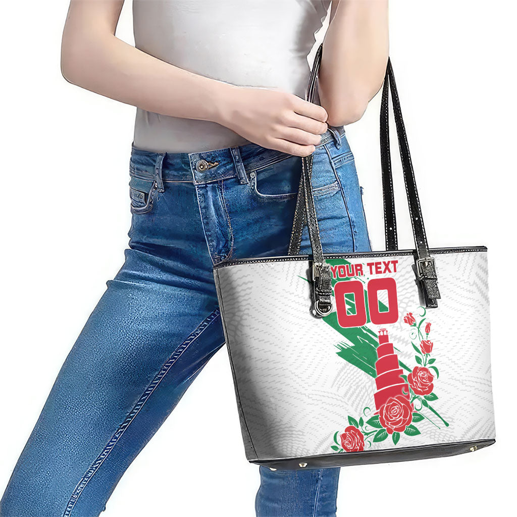 Personalized Iraq Football Leather Tote Bag Hawk Mascot Soccer - Samarra Tower And Red Roses