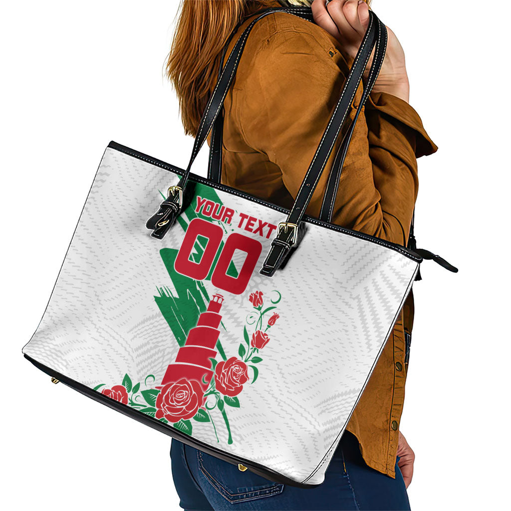 Personalized Iraq Football Leather Tote Bag Hawk Mascot Soccer - Samarra Tower And Red Roses