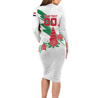 Personalized Iraq Football Long Sleeve Bodycon Dress Hawk Mascot Soccer - Samarra Tower And Red Roses