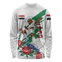 Personalized Iraq Football Long Sleeve Shirt Hawk Mascot Soccer - Samarra Tower And Red Roses