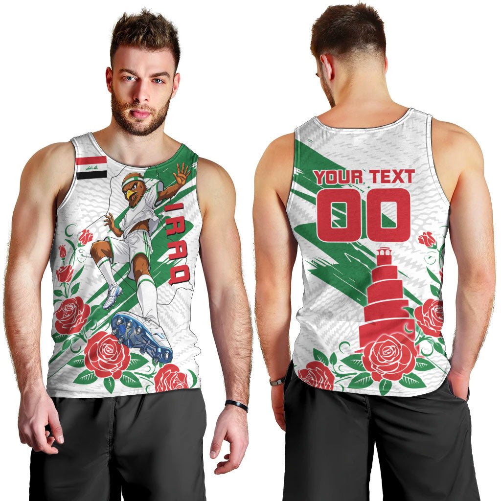 Personalized Iraq Football Men Tank Top Hawk Mascot Soccer - Samarra Tower And Red Roses