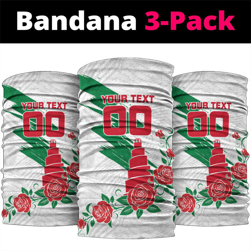 Personalized Iraq Football Neck Gaiter Hawk Mascot Soccer - Samarra Tower And Red Roses