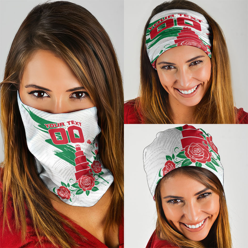 Personalized Iraq Football Neck Gaiter Hawk Mascot Soccer - Samarra Tower And Red Roses