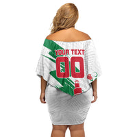 Personalized Iraq Football Off Shoulder Short Dress Hawk Mascot Soccer - Samarra Tower And Red Roses